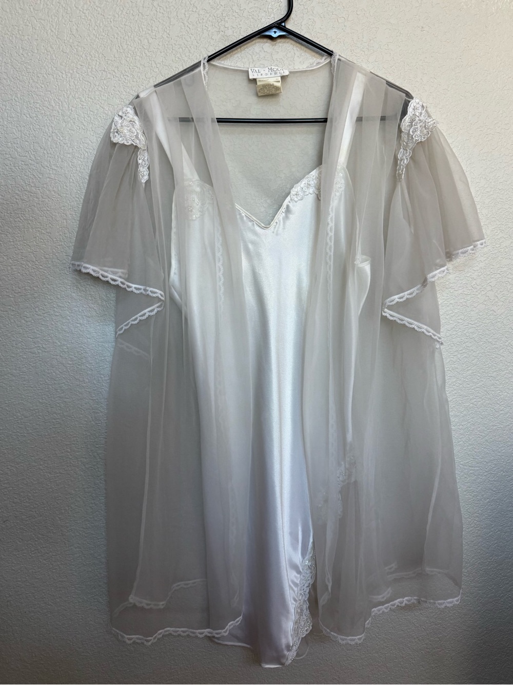 Vintage 90’s Bridal Peignoir Set Women’s M Floral Appliqué Satin